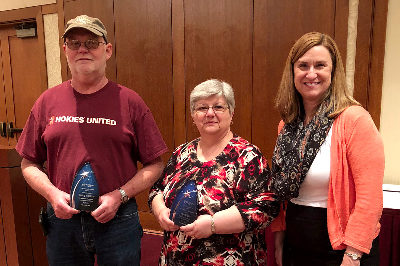 2018 CASE Technical Award recipient Randy Waldron, Jenny Frank Award recipient Joyce Vest (center), Dean Julia M. Ross (right) 2018 CASE Technical Award recipient Randy Waldron, Jenny Frank Award recipient Joyce Vest (center), Dean Julia M. Ross (right)