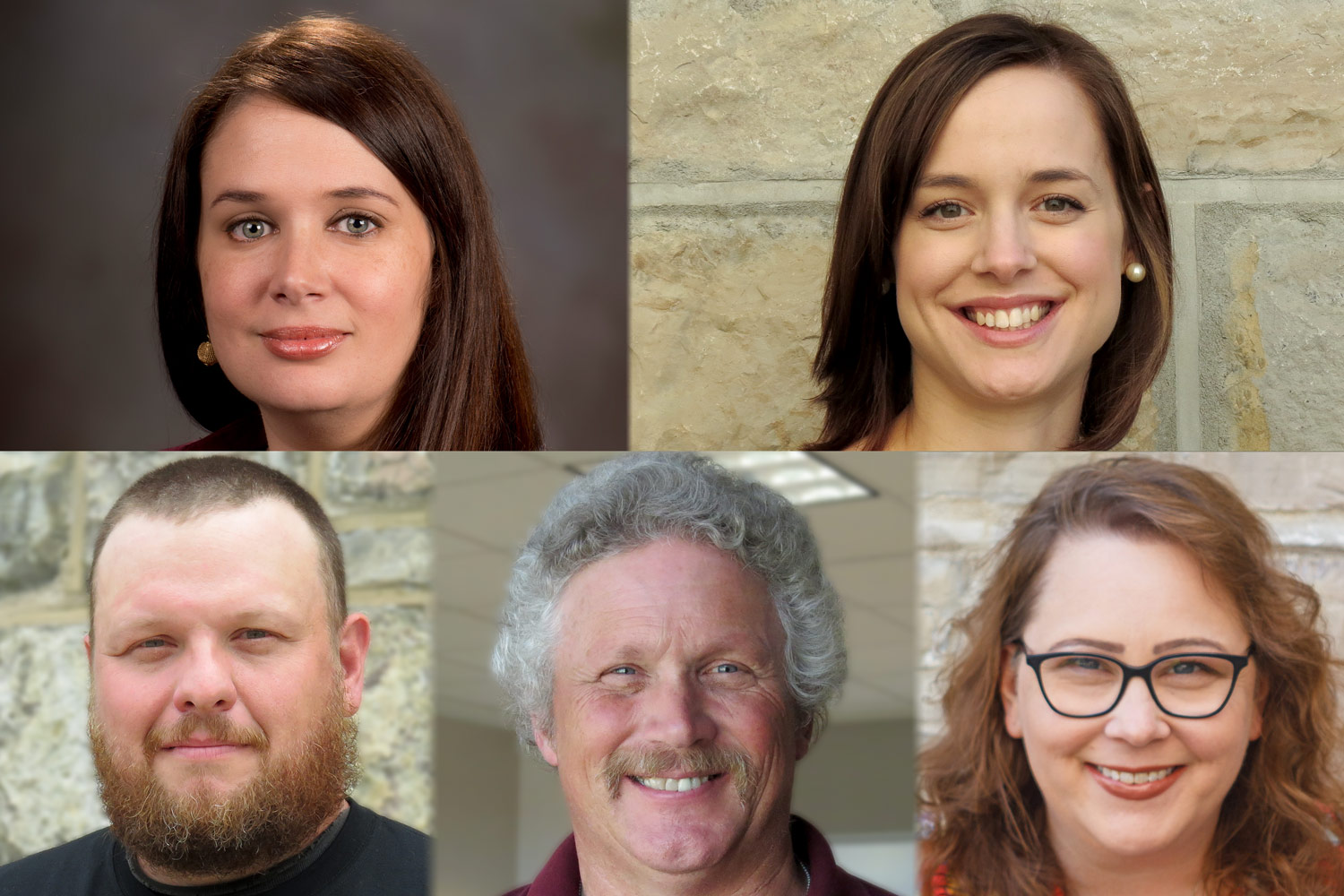 Five new ISE staff members (top row, from left) Linda Hazelwood, Maggie Johnson; (bottom row, from left), Travis Lyons, Mark Montgomery, Kathy Wilkes