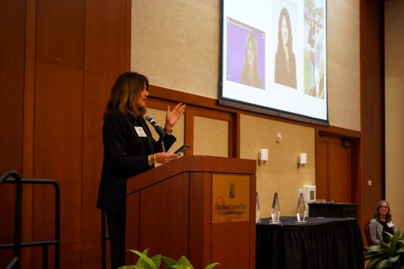 Victoria Lonker speaks at the Academy of Distinguished Alumni induction ceremony. 