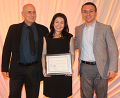 Alba Rojas-Cordova (center) with Dr. Edward H. Kaplan (left; INFORMS President) and Dr. Murat Kurt (right; Chair of the Bonder Scholarship Committee) at 2016 INFORMS Annual Meeting in November 2016. Alba Rojas-Cordova (center) with Dr. Edward H. Kaplan (left; INFORMS President) and Dr. Murat Kurt (right; Chair of the Bonder Scholarship Committee) at 2016 INFORMS Annual Meeting in November 2016.