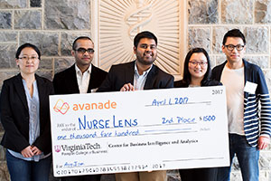 Team members for the NurseLens app. (from left): Tianzi Wang, Vineeth Koodali-Edam, Siddarth Ponnala, Wenyan Huang, and Dr. Nathan Lau. Team members for the NurseLens app. (from left): Tianzi Wang, Vineeth Koodali-Edam, Siddarth Ponnala, Wenyan Huang, and Dr. Nathan Lau.