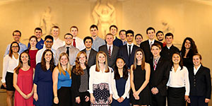 Newly inducted Alpha Pi Mu members pose for a group photo following the initiation in War Memorial Chapel. Previous Carousel Item Next Carousel Item Newly inducted Alpha Pi Mu members pose for a group photo following the initiation in War Memorial Chapel. Previous Carousel Item Next Carousel Item