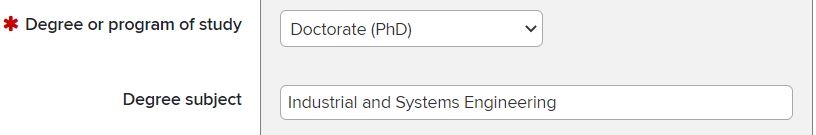 Degree or program of study, Degree subject