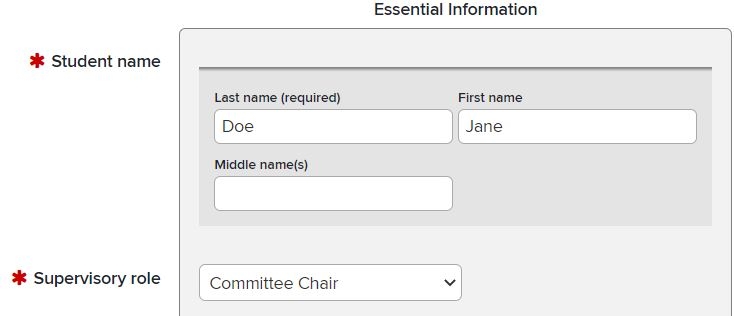 Student name, Supervisory role
