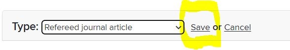 "Refereed journal article" type and Save