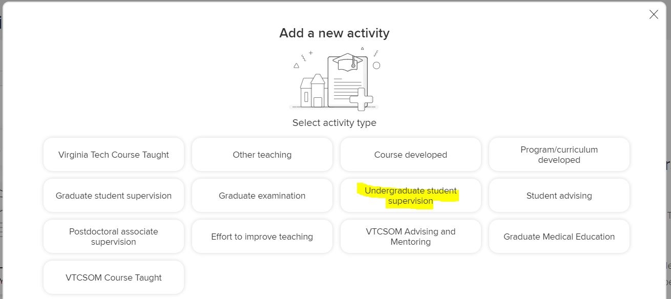 "Add a new activity" in Teaching activity category